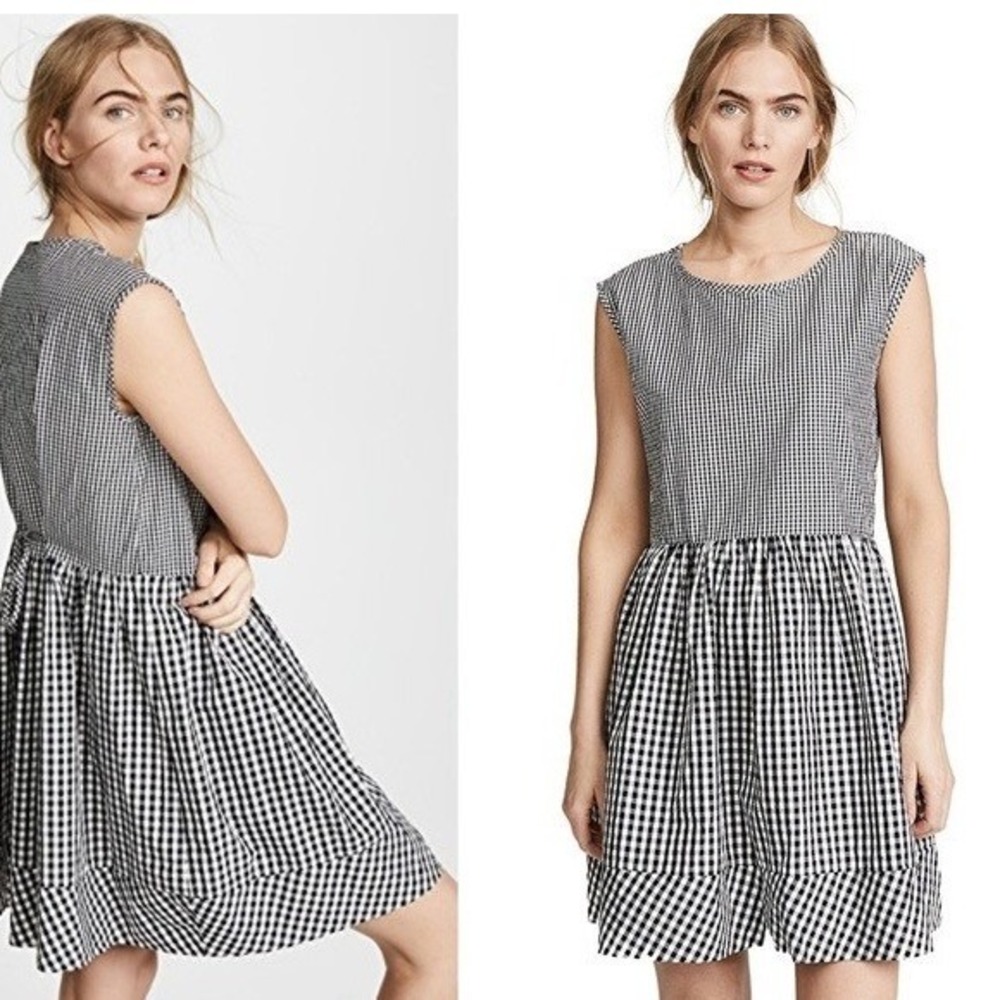 Madewell Black White Gingham Cotton Sleeveless Ruffle Hem Mini Dress XS